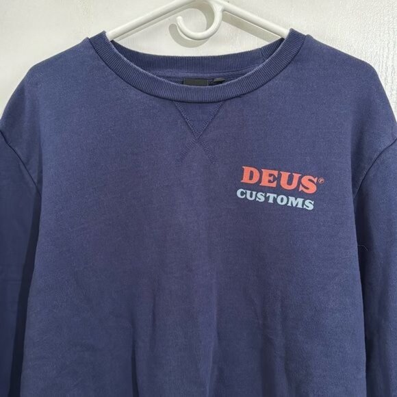 Deus Ex Machina Navy Sweatshirt XXL Recycled Cotton Mens Pullover Crewneck - Picture 2 of 9